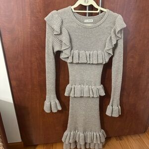 Ulla Johnson Girls' Taupe Ruffle-Knit Dress